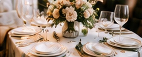 An elegant table set with flowers and glassware